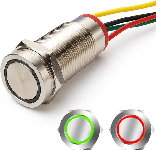 Miniatura 16 de Gebildet 2 piezas Botón de presión de cierre LED azul impermeable 110-230VAC/15Amp 16 mm Interruptor de botón de acero inoxidable impermeable