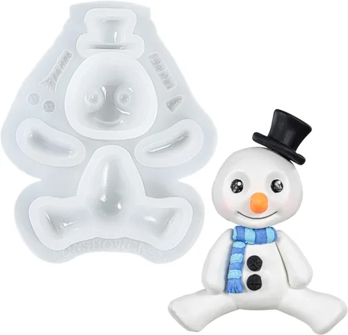 FUNSHOWCASE Molde de silicona para muñeco de nieve, figura de Navidad de 4 pulgadas de alto para decoración de pasteles de fondant, decoración de