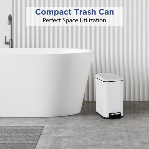 Miniatura 4 de BestOffice Basurero de baño con tapa, cubo de basura pequeño con pedal de 1.3 galones, cubo de basura blanco de acero inoxidable para baño
