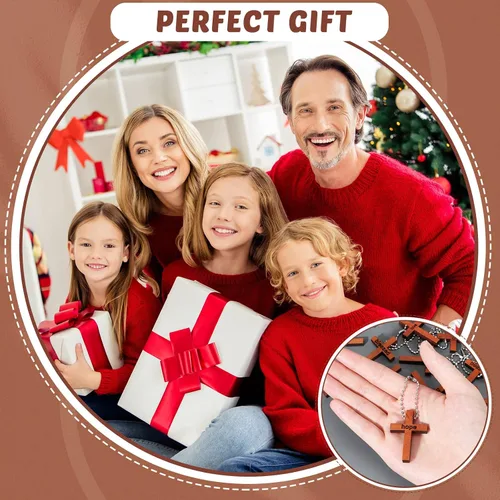 Miniatura 6 de Yinkin 100 dijes de cruz de madera pequeña de 4 estilos para hacer joyas, regalos cristianos, regalos cristianos, colgante rústico de madera maciza