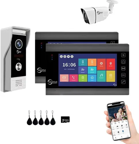 Miniatura 10 de ANJIELO SMART Timbre de video de apartamento, monitor de pantalla táctil HD de 1080P (negro), cámara de timbre para exteriores, timbre de timbre