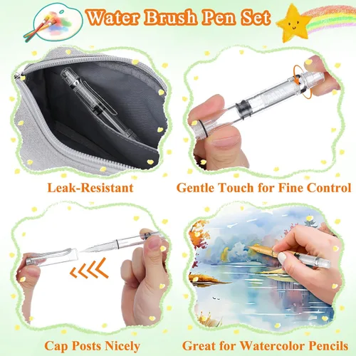 Miniatura 4 de NUOBESTY Juego de 5 pinceles de agua – Plumas recargables para acuarela, caligrafía, pintura, dibujo, álbum de recortes y bocetos