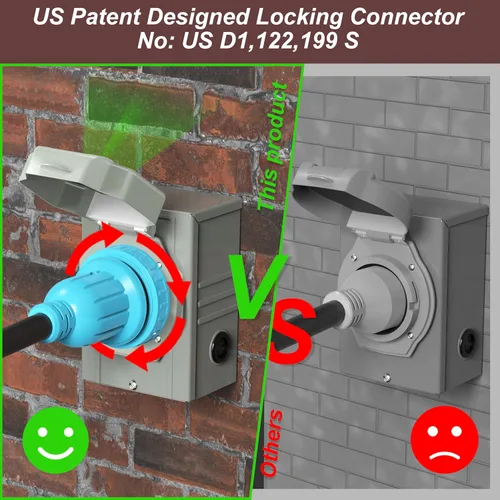 Miniatura 4 de CircleCord Cable de Extensión para Generador de 4 Clavijas de 25 Pies 30 Amperios y Caja de Entrada con Conector de Bloqueo, Servicio Pesado NEMA