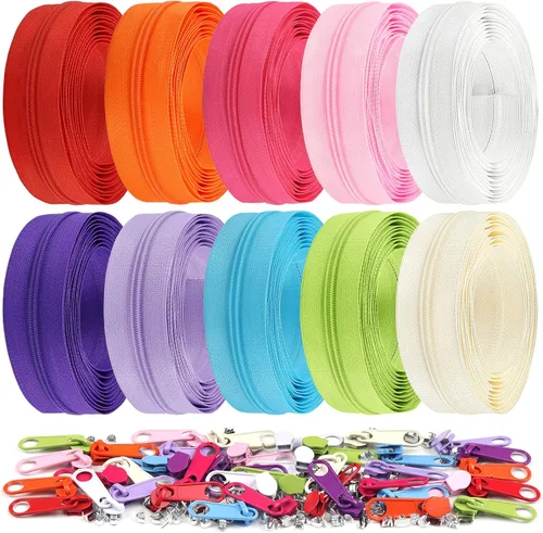 Miniatura 23 de DOITEM 31 yardas, 10 unidades de cremalleras de costura #3, cremalleras de bobina de nailon surtidos para coser con 40 deslizadores de cremallera