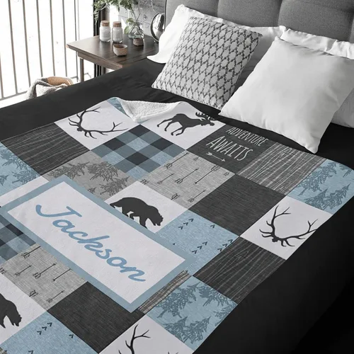Miniatura 3 de Manta personalizada con nombre, manta de bebé personalizada para niños y niñas, manta personalizada con nombre para niños y adultos, manta de bosque