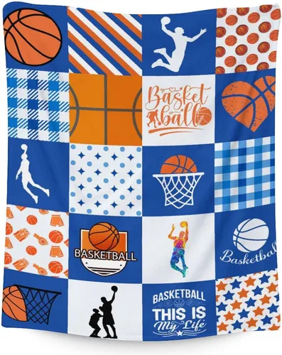 Miniatura 17 de Mantas de baloncesto – Manta suave y mullida para niños – Manta pequeña de 30 x 40 pulgadas para sala de estar y oficina – Manta deportiva negra