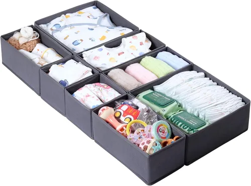 Paquete de 8 organizadores de cajones para ropa de bebé, contenedores plegables y lavables, perfectos para organización de guardería y tocador,