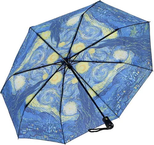 Miniatura 2 de Galleria Van Gogh Starry Night Auto-AbrirCerrar Paraguas Plegable Lluvia Portátil Grande