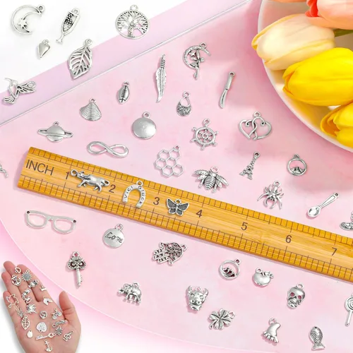 Miniatura 4 de 400 dijes de plata para la fabricación de joyas, lotes a granel al por mayor, pequeños colgantes de metal de plata tibetana mixta para hacer