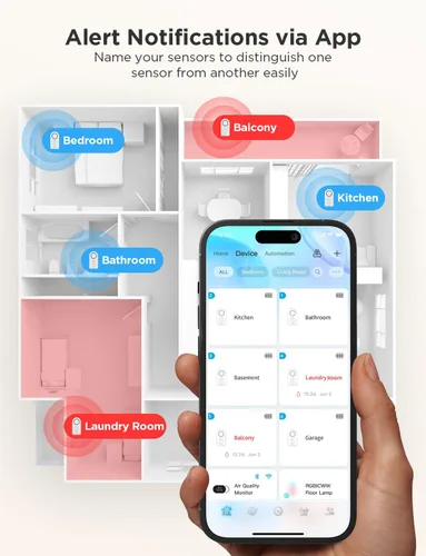 Miniatura 10 de Govee - Paquete de 3 sensores WiFi de agua, detector de fugas de 100 dB, alarma ajustable y alertas en aplicación, alerta de fugas y goteo por