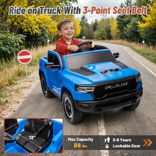 Miniatura 2 de Juguetes de paseo con licencia Ram 1500 para niños de 4 a 8 años, automóvil eléctrico montable para niños con control remoto, con batería y llave
