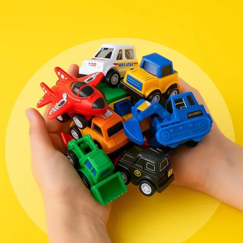 Miniatura 7 de Juego de 36 piezas de juguetes de autos y camiones – Mini vehículos de bolsillo, aviones de combate, construcción, autos de carreras y juguetes