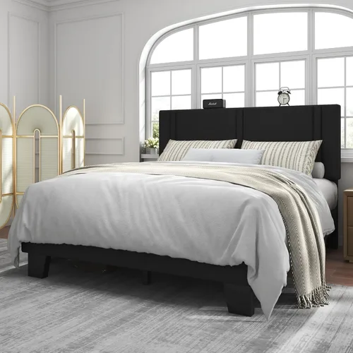 Miniatura 3 de Feonase Base de cama individual con plataforma doble, marco de cama individual tapizado en terciopelo, listones de madera maciza y soporte para pies