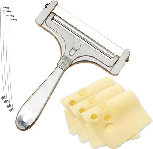Miniatura 8 de Cortador de queso ajustable con 4 cables de repuesto adicionales, cortador de queso de aluminio resistente, fácil de reemplazar, rebanador de queso