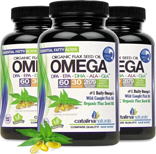 Miniatura 3 de Mezcla Omega 3-6-9 con DPA, EPA, DHA, ALA y GLA con Borraje, pescado y aceite de semilla de lino orgánico – Más de 2,400 miligramos de fuerza – Sin