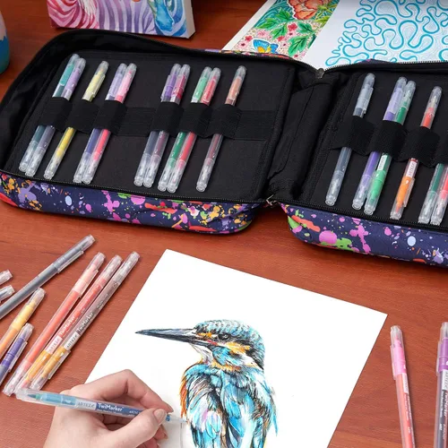 Miniatura 2 de Arteza Organizador de estuches para lápices, 64 ranuras elásticas, patrón de salpicaduras de pintura, gran capacidad, capacidad para hasta 205