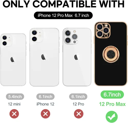Miniatura 7 de Hython Funda para iPhone 12 Pro Max con Soporte de Anillo [Soporte Magnético Giratório de 360°] [Forro de Microfibra Suave] Borde Chapado en Oro