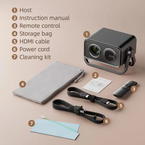 Miniatura 8 de BKZ Proyector portátil con enfoque eléctrico Keystone automático de 360° ajustable de 360° con soporte dual AI, enfoque eléctrico, con Bluetooth