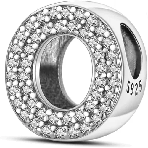 CINKOLA Dijes de plata de ley 925 con letras del alfabeto A-Z con piedras cúbicas, colgantes aptos para pulseras europeas originales, dijes, joyería