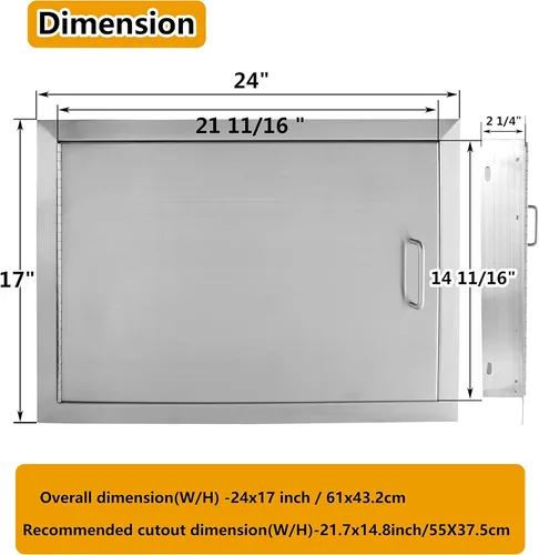 Miniatura 6 de Luffioner Puertas de cocina para exteriores, puerta de acceso doble para barbacoa de 24 pulgadas de ancho x 17 pulgadas de alto, placa gruesa a