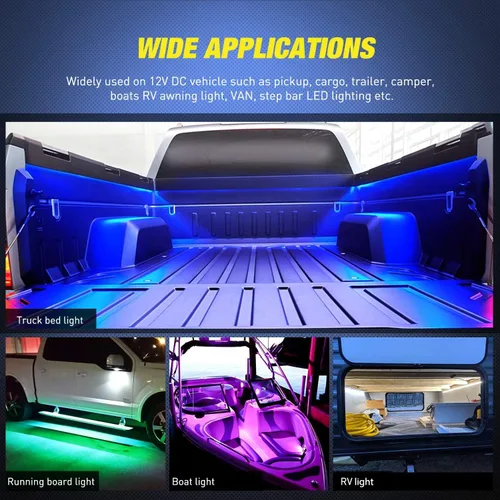 Miniatura 7 de Nilight Juego de 3 tiras de luz RGB de 60 pulgadas para cama de camión, 270 LED de neón de acento con control remoto RF, interruptor de encendido