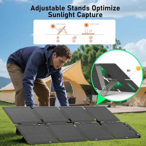 Miniatura 4 de Panel solar portátil de 60 W, monocristalino 24.8% panel solar plegable de alta eficiencia, puerto USB C, impermeable IP65 con soporte, panel solar