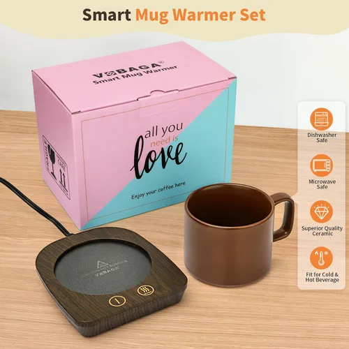 Miniatura 6 de VOBAGA Juego de calentador y taza de café, calentador de tazas de café con apagado automático y 3 ajustes de temperatura para escritorio, oficina