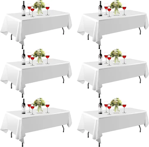 Miniatura 9 de EMART Paquete de 2 manteles rectangulares blancos de 60 x 102 pulgadas para mesas rectangulares de 4 a 6 pies, lavables, mantel de tela de poliéster
