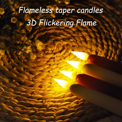 Miniatura 3 de Velas cónicas sin llama con control remoto y temporizador, candeleros LED que funcionan con baterías con llama 3D parpadeante, velas falsas