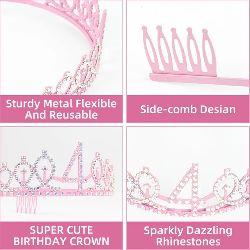 Miniatura 3 de Decoraciones de cumpleaños número 7 para niña, que incluyen corona/tiara de cumpleaños número 7, banda, adorno para pastel de cumpleaños y velas