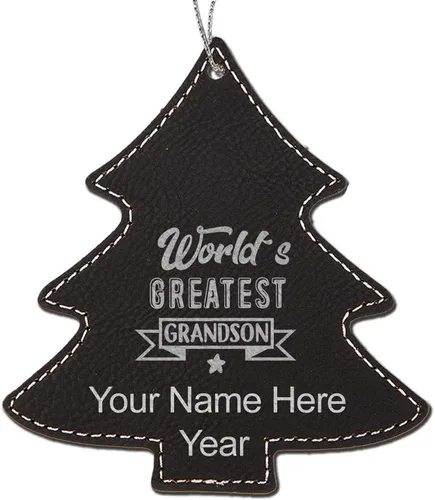 Miniatura 7 de LaserGram Personalized Christmas Ornament, World's Greatest Grandson, Faux Leather, Custom Laser Engraved Gift Idea (Tree Shape, Black)
