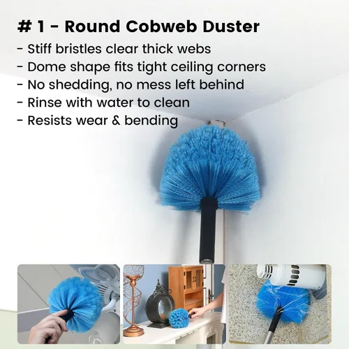 Miniatura 3 de Kit de plumero para ventilador de techo, plumero de plumas de telaraña 5 en 1 y cabezales de escobilla de goma - Microfibra lavable y flexible - Se