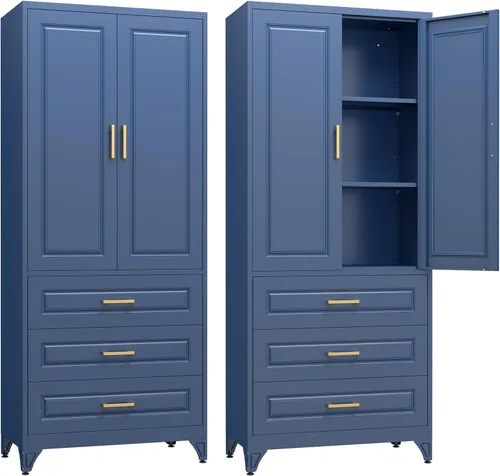 Miniatura 21 de SteeLoong - Gabinete de despensa de cocina, gabinetes de almacenamiento de despensa de metal azul de 71" con puertas y 4 estantes ajustables
