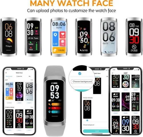 Miniatura 7 de Rastreador de actividad física para hombres y mujeres, reloj inteligente con presión arterial, frecuencia cardíaca, temperatura corporal y monitor