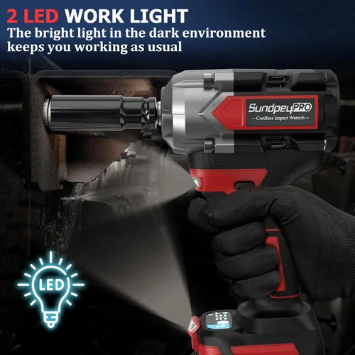 Miniatura 6 de Llave de Impacto Inalámbrica de 750 pies-libras, pistola de impacto de potencia de 1000 N·m, 1/2 pulgada, 21 V, 2600 RPM, Llave de Impacto eléctrica