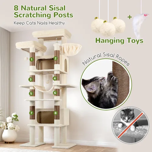Miniatura 6 de Globlazer XXL Árbol Gigante para Gatos, Torre Alta de 83 Pulgadas de Alta Resistencia para Gatos Grandes de Interior, Casa de Gatos de Varios
