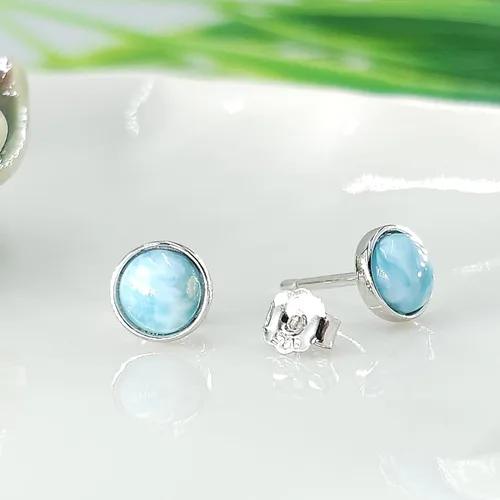 Miniatura 8 de Pendientes naturales de 0.236 in con chapado en oro blanco sobre plata de ley, bisel cabujón de piedras preciosas regalo de joyería para ella