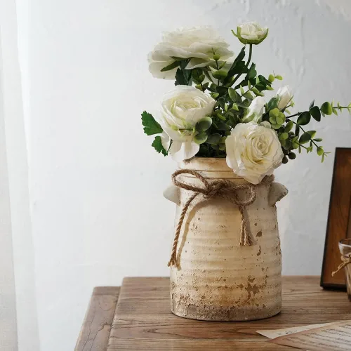 Miniatura 6 de SIDUCAL Jarrón de Cerámica Decorativo con Flores, Jarrón de Cerámica de 8 Pulgadas de Estilo Rústico con Efecto Desgastado, Ideal para Decoración