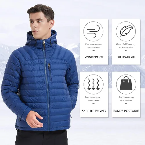 Miniatura 4 de Chaqueta de plumón para hombre, plegable, ligera, resistente al agua, con capucha