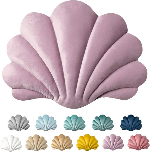 Miniatura 12 de Ashler - Almohadas 3D con forma de concha, cojín de terciopelo suave incluido para sofá, cama, sala de estar, paquete de 1, azul claro, 14 x 11