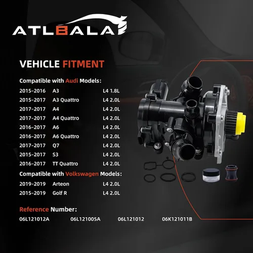 Miniatura 2 de 06L121012A Bomba de agua para motor compatible con Audi A1 A3 A4 A5 A6 Q3 Q7 S3 TT Volkswagen Golf Beetle Passat Arteon SportWagen 1.8T 2.0T