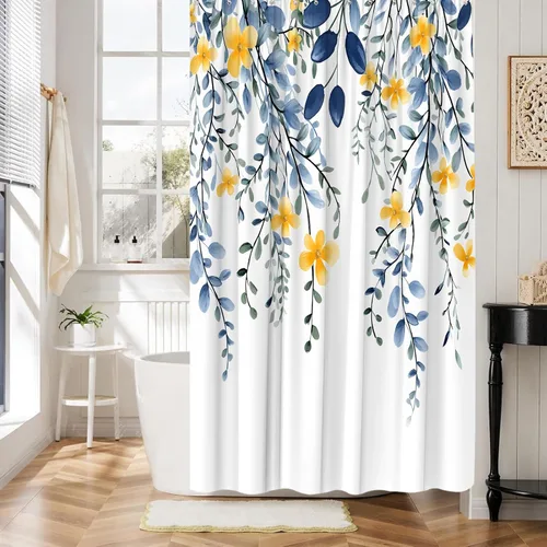 Miniatura 8 de Cortina de ducha con diseño de hojas florales, eucalipto azul, acuarela, plantas naturales, botánicas, bohemias, tela fresca, rústica, decoración