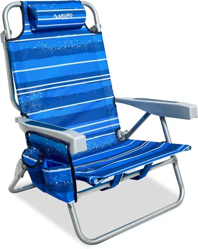 Miniatura 8 de Beach Chairs for Adults, Portable Folding Backpack Beach Chair Heavy Duty 5-Position Lay Flat with Cooler Bag, Cup Holder for