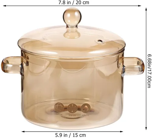 Miniatura 2 de Cacerola de vidrio con tapa, cacerola de vidrio con tapa, juego de utensilios de cocina para pasta, sopa, leche, alimentos, fideos instantáneos..