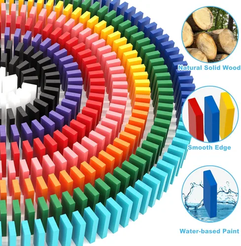 Miniatura 3 de Set de 1000 piezas Dominó de madera para niños, bloques de construcción, juegos de carrera con bolsa de almacenamiento Lewo