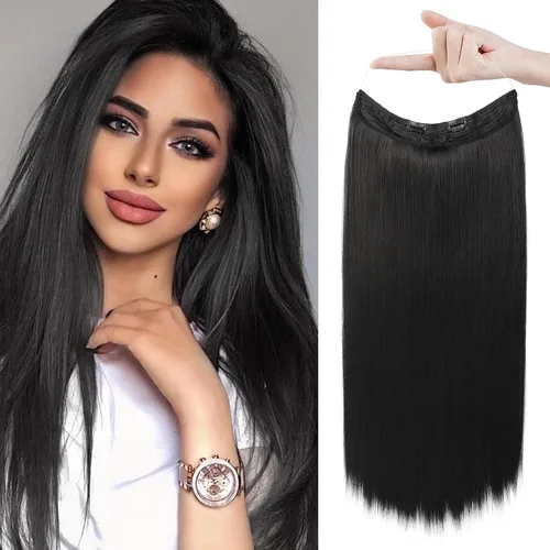 Miniatura 37 de REECHO - Extensiones de cabello con alambre invisible y con cintillo transparente, tamaño ajustable, clips seguros extraíbles, cabello lacio, diseño