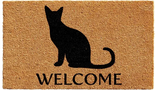 Calloway Mills AZ103071729 Felpudo de bienvenida con gato negro, 17 x 29 pulgadas, natural/negro