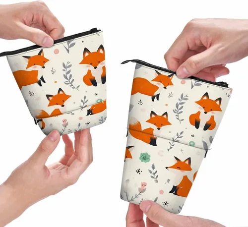 Swono Estuche de lápices de flores de zorro encantador lindo Fox Leaf Estuche de lápices de pie Estuche para lápices Estuche para lápices Bolsa de