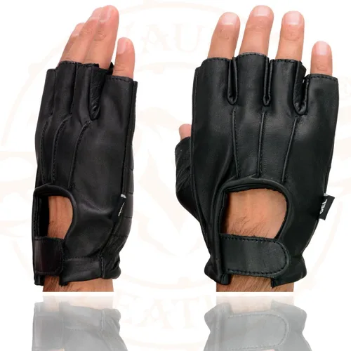 Miniatura 4 de Milwaukee Leather SH206 - Guantes de mano para motocicleta sin dedos acolchados de gel de cuero negro con diseño "Welted