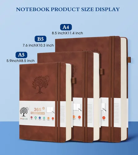 Miniatura 2 de PERCUN - Cuaderno rayado A5 de cuero, 365 páginas para mujer/hombre, tapa dura, páginas gruesas de 100Gsm, para viajes, trabajo, escuela, toma